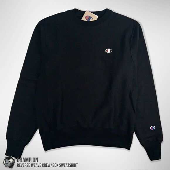 CHAMPION  REVERSE WEAVE CREWNECK C LOGO PULLOVER SWEATSHIRT BLACK UNISEX SMALL - Picture 1 of 15